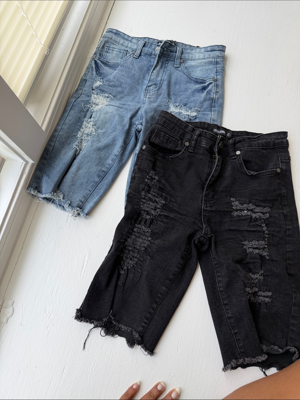 Kids Distressed Denim Bermuda Shorts - Light Blue & Black